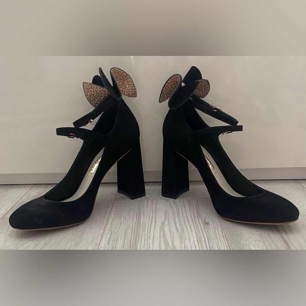 Sophia Webster Rose Gold & Crystal Suede Leather Block Mary Jane Heels Size 38